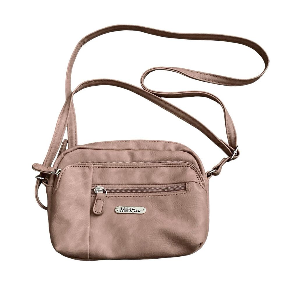 MultiSac Dynamic Mini Crossbody Bag Cognac Faux Leather Zip Purse Small